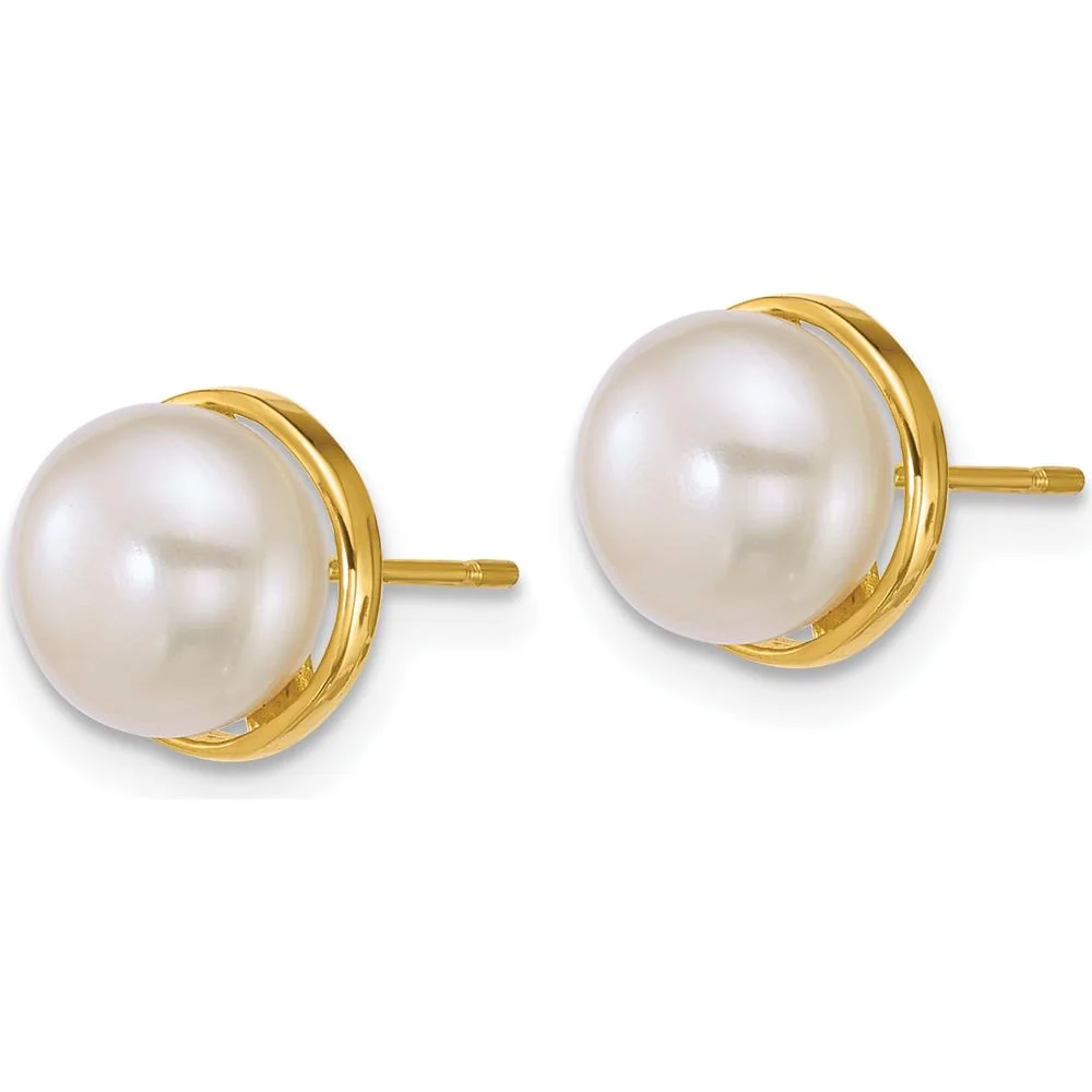 14K Yellow Gold Polished Button Freshwater Cultured Pearl Post Earrings - 7-8mm Pearls by Monteluci Fine Jewelry - Image 2
