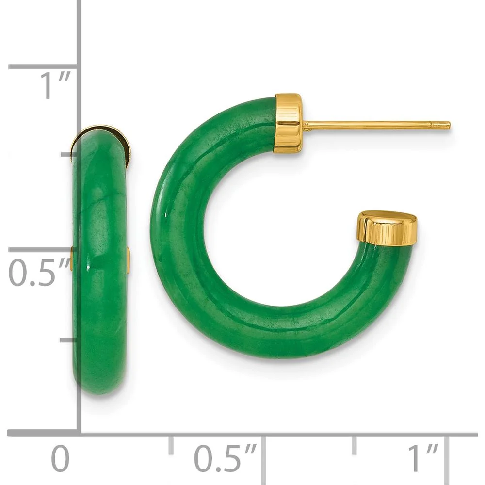 14K Yellow Gold Polished C-Hoop Earrings with Irregular Jade Stones - 3.8mm Thickness by Oro Pregiato - Image 3
