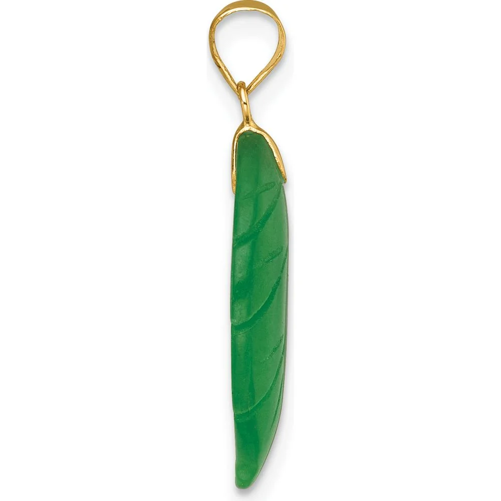 14K Yellow Gold Polished Carved Jade Leaf Pendant - 20mm x 12.5mm Irregular Green Jade Stone by Oro Pregiato - Image 2