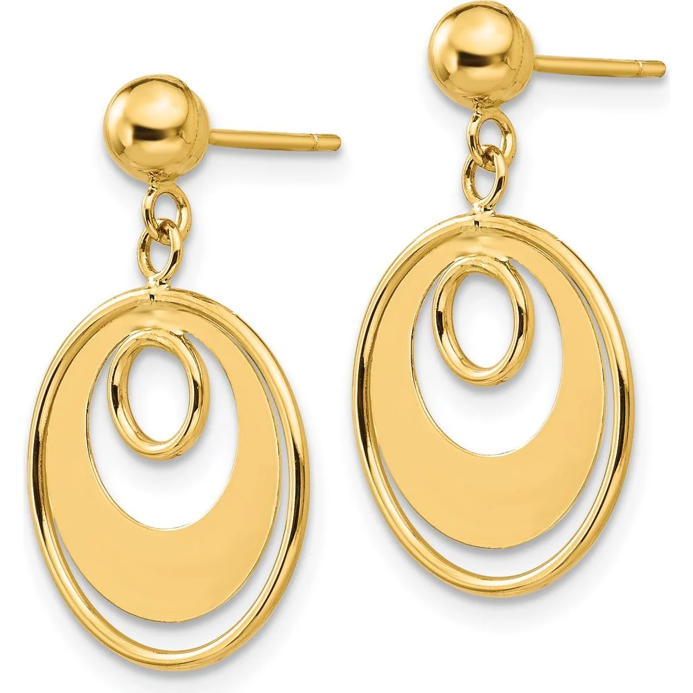 14K Yellow Gold Polished Circle Drop Earrings - 19mm Length by Oro Pregiato - Image 2