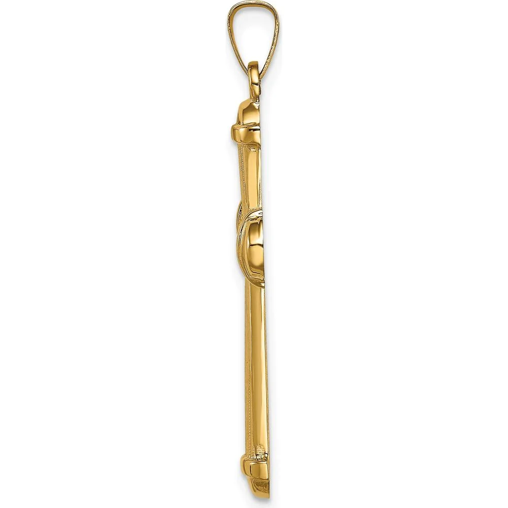 14K Yellow Gold Polished Cross Pendant with Striped Detail - 30.5mm Length by Oro Pregiato - Image 2