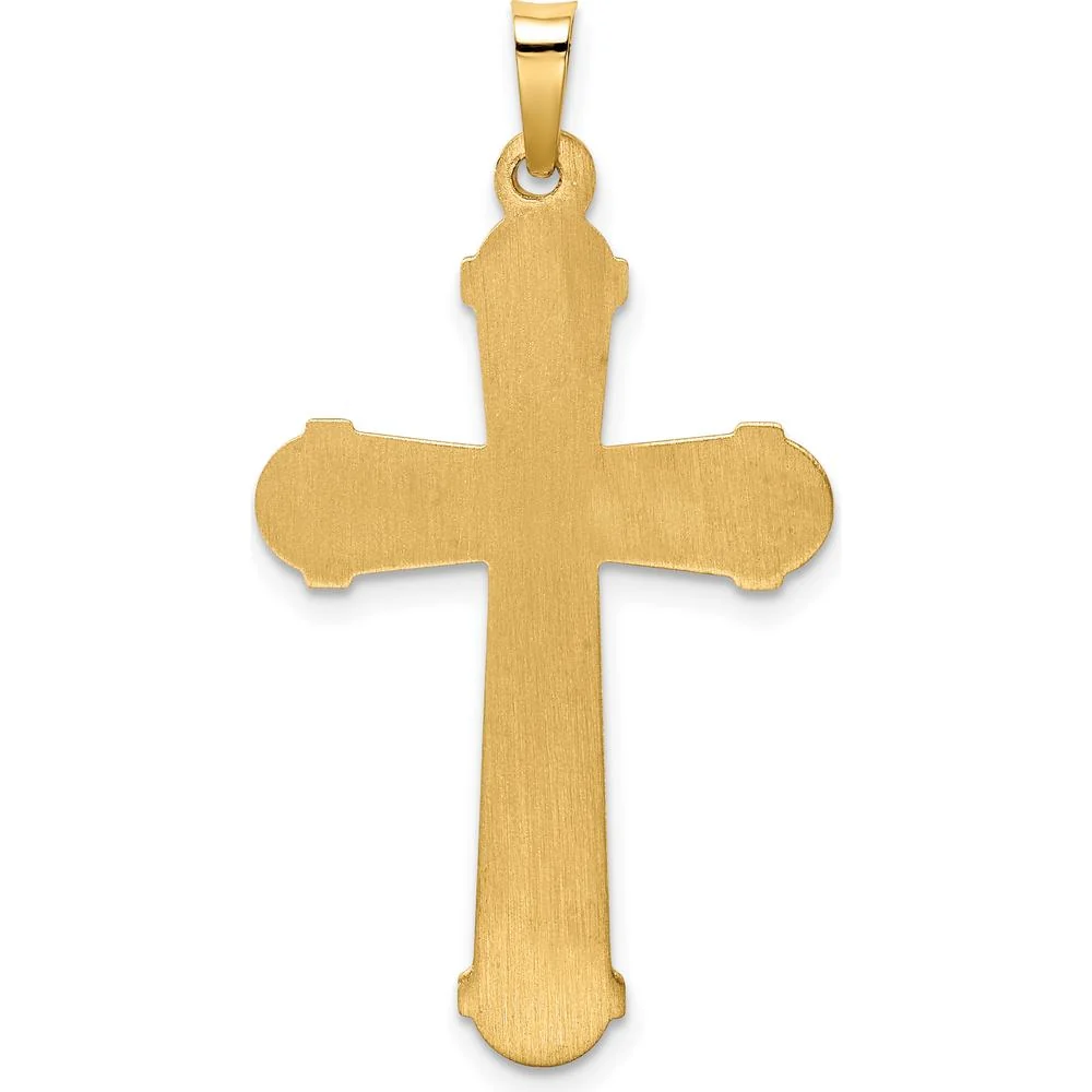 14K Yellow Gold Polished Cross Pendant with Striped Detail - 30.5mm Length by Oro Pregiato - Image 3