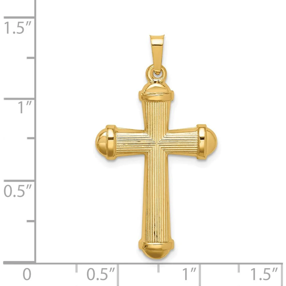 14K Yellow Gold Polished Cross Pendant with Striped Detail - 30.5mm Length by Oro Pregiato - Image 4
