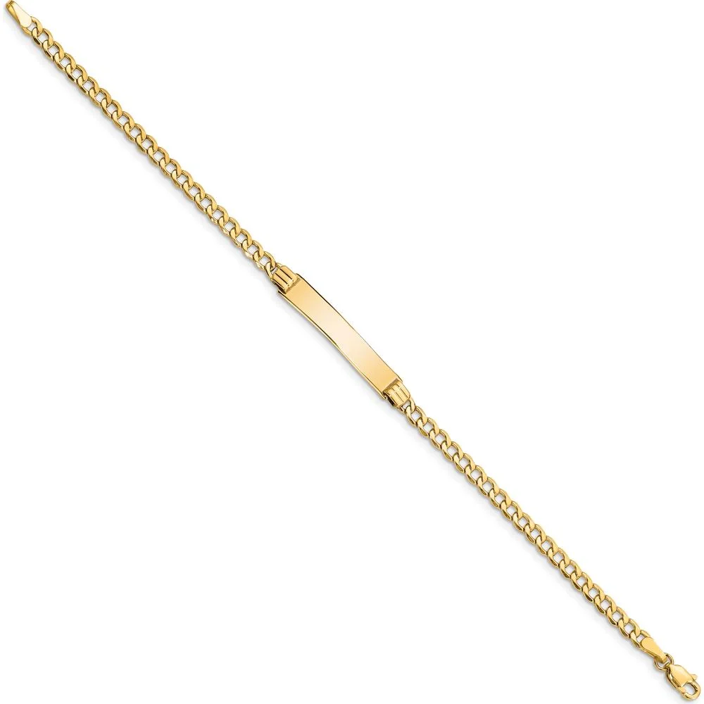 14K Yellow Gold Polished Cuban Link ID Bracelet with Solid Plate - 7" Length by Oro Pregiato - Image 2