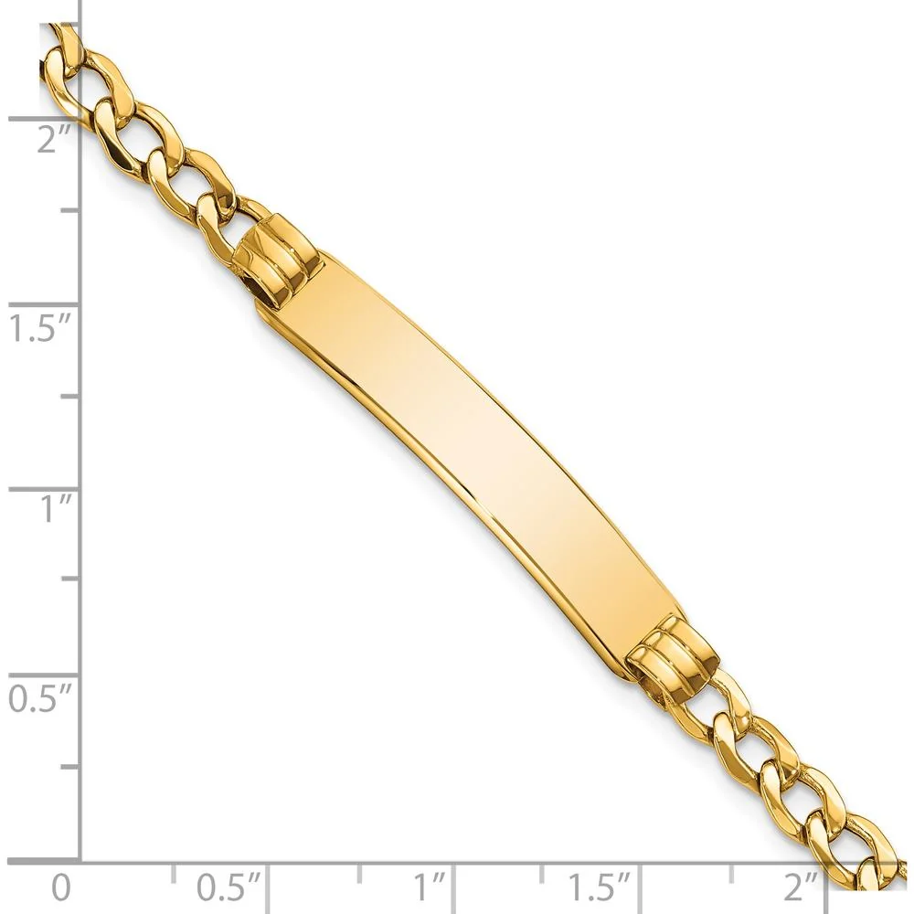 14K Yellow Gold Polished Cuban Link ID Bracelet with Solid Plate - 7” Length by Oro Pregiato - Image 3