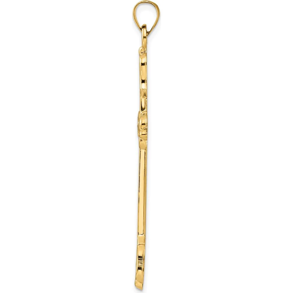 14K Yellow Gold Polished Diamond Pattern Hollow Cross Pendant - 53.8mm Length by Oro Pregiato - Image 2
