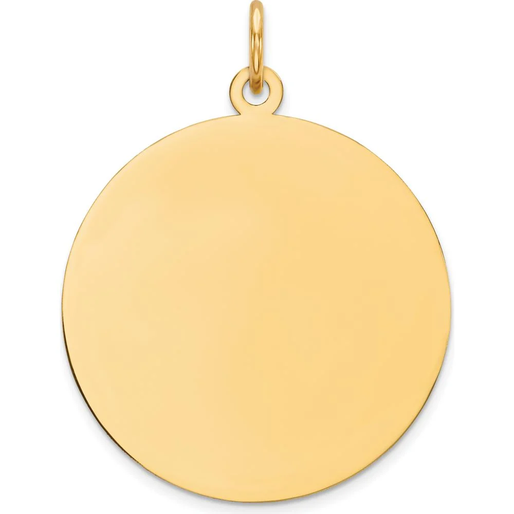 14K Yellow Gold Polished Engravable Disc Pendant - 28mm Length by Oro Pregiato