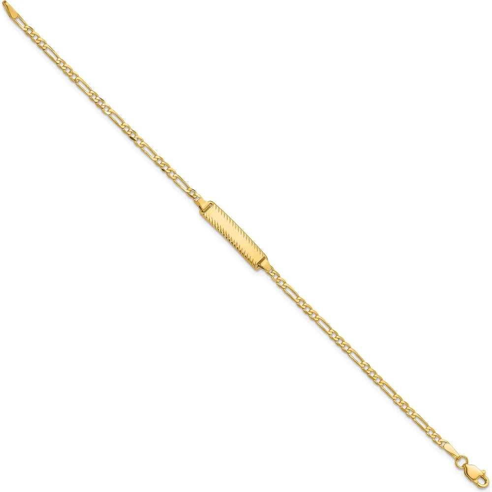 14K Yellow Gold Polished Figaro Link Chain with Solid Plate Diamond-Cut ID Bracelet - 7 Inches by Oro Pregiato - Image 2