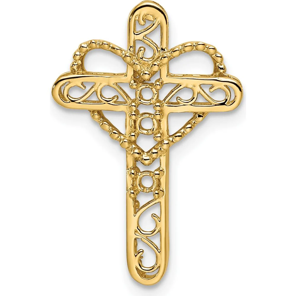 14K Yellow Gold Polished Filigree 3-Stone Mother's Cross Pendant Mounting by Oro Pregiato - Image 6