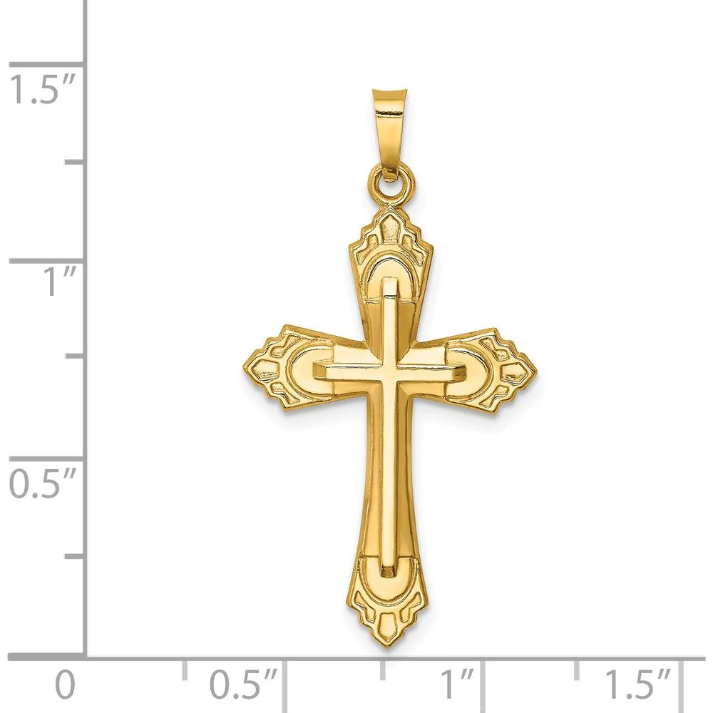 14K Yellow Gold Polished Fleur de Lis Cross Pendant - 36.5mm Length by Oro Pregiato - Image 4
