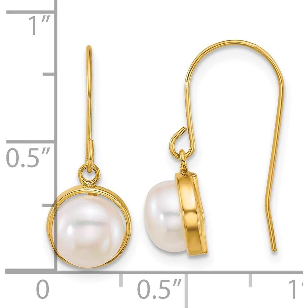 14K Yellow Gold Polished Freshwater Button Pearl Dangle Earrings - 1.0 Carat Total Pearl Weight by Monteluci Fine Jewelry - Image 3