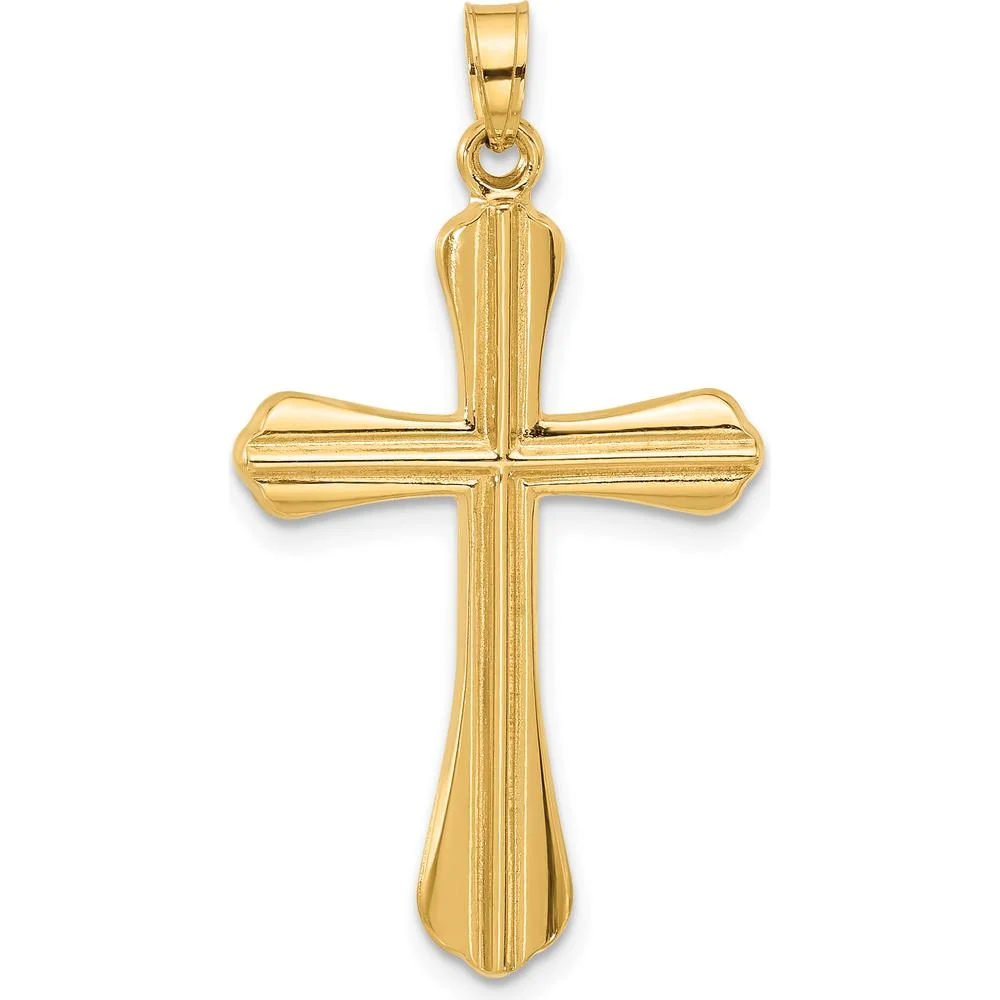 14K Yellow Gold Polished Grooved Cross Pendant - 35.4mm by Oro Pregiato