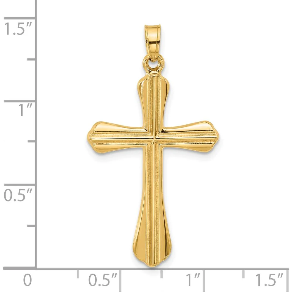 14K Yellow Gold Polished Grooved Cross Pendant - 35.4mm by Oro Pregiato - Image 4