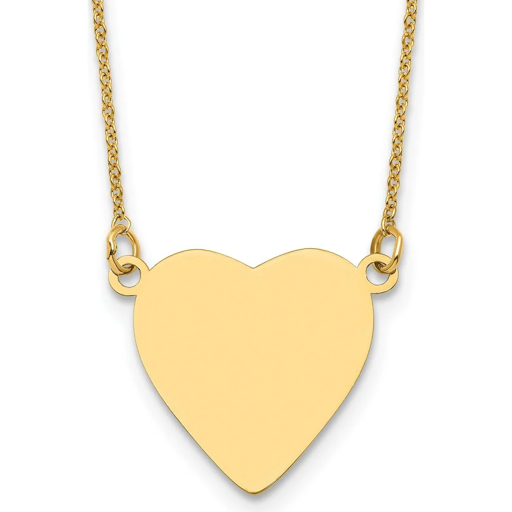 14K Yellow Gold Polished Heart Engravable Disc Pendant Necklace - 18" Chain by Oro Pregiato