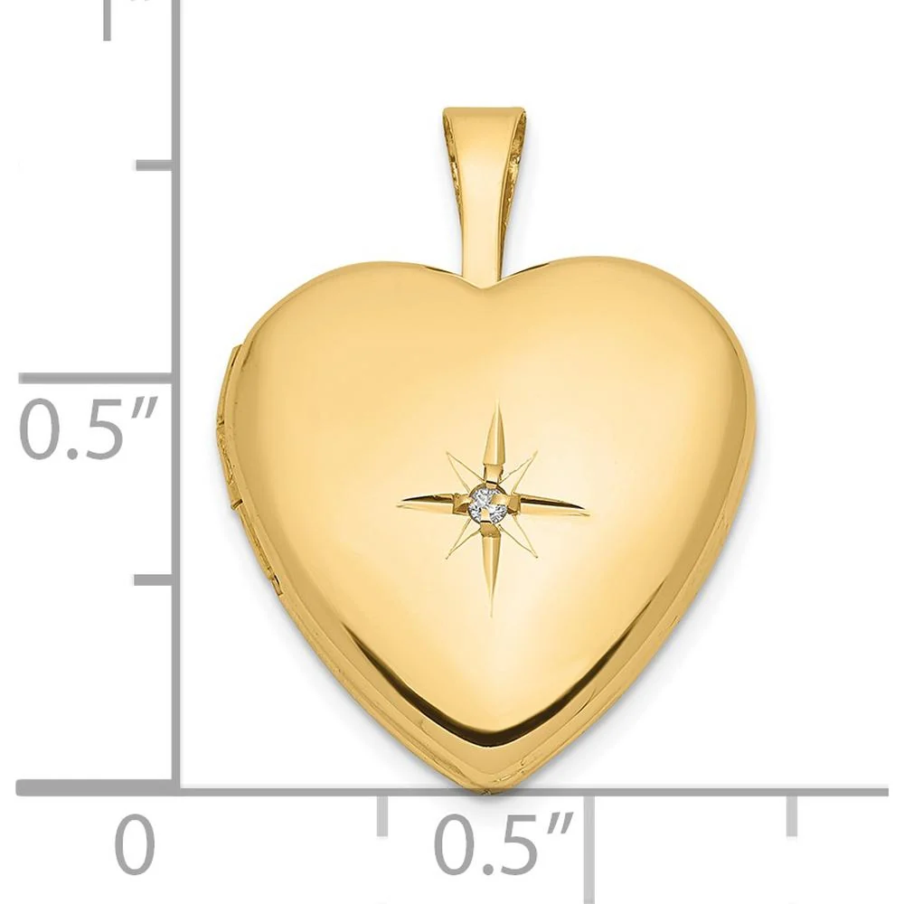 14K Yellow Gold Polished Heart Locket with Round Diamond - 0.01 Carat Total Diamond Weight by Monteluci Fine Jewelry - Image 3