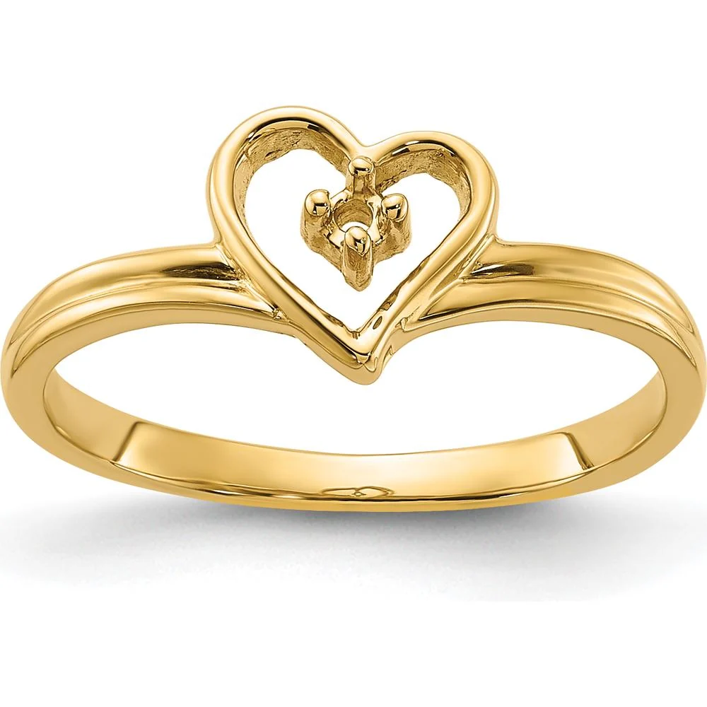 14K Yellow Gold Polished Heart Ring Mounting for Custom Gemstones - 2mm Band Width - Size 6 by Oro Pregiato