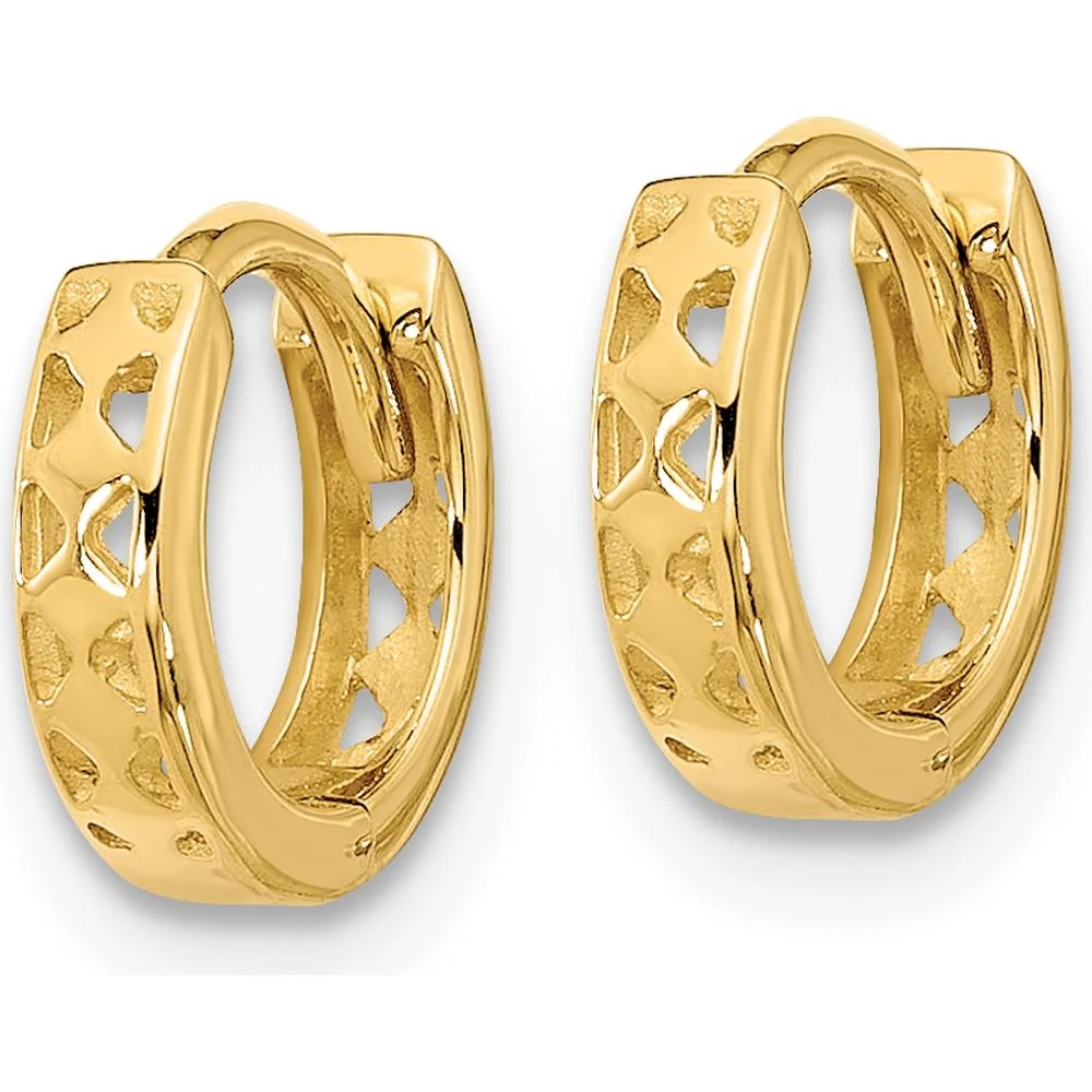 14K Yellow Gold Polished Hinged Hoop Earrings with Cut-out Design by Oro Pregiato - Image 2
