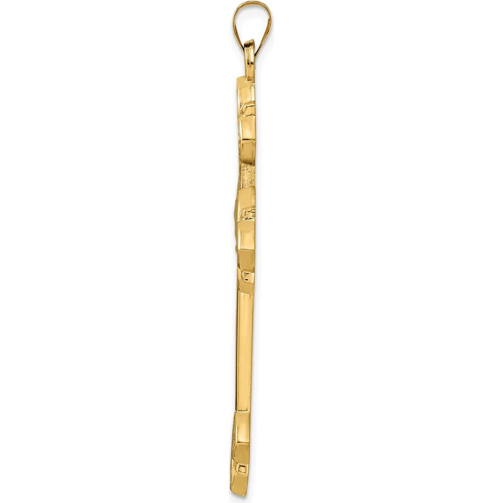 14K Yellow Gold Polished Hollow Fleur de Lis Cross Pendant - 55.5mm Length by Oro Pregiato - Image 2