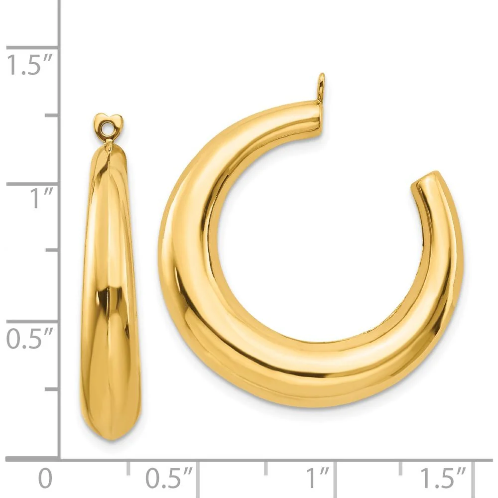 14K Yellow Gold Polished Hollow Hoop Earring Jackets - 33mm Length by Oro Pregiato - Image 3