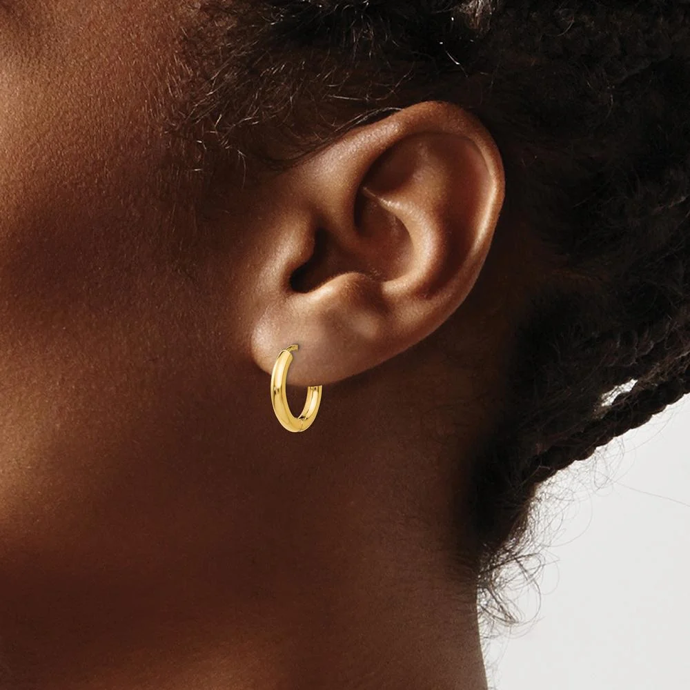 14K Yellow Gold Polished Hollow Hoop Earrings - 15mm Width, 14mm Length by Oro Pregiato - Image 3