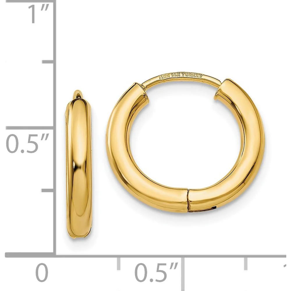 14K Yellow Gold Polished Hollow Hoop Earrings - 15mm Width, 14mm Length by Oro Pregiato - Image 4