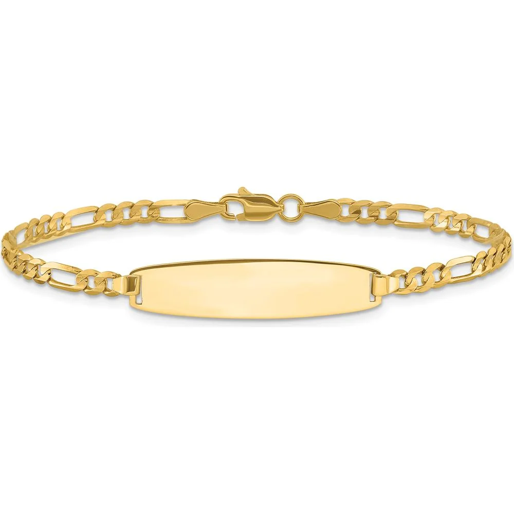 14K Yellow Gold Polished ID Bracelet with Figaro Links - 8" Length by Oro Pregiato - Image 3