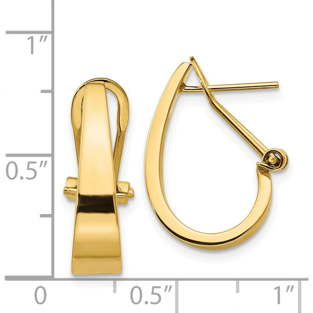 14K Yellow Gold Polished J-Hoop Omega Back Post Earrings - 18mm Length by Oro Pregiato - Image 4