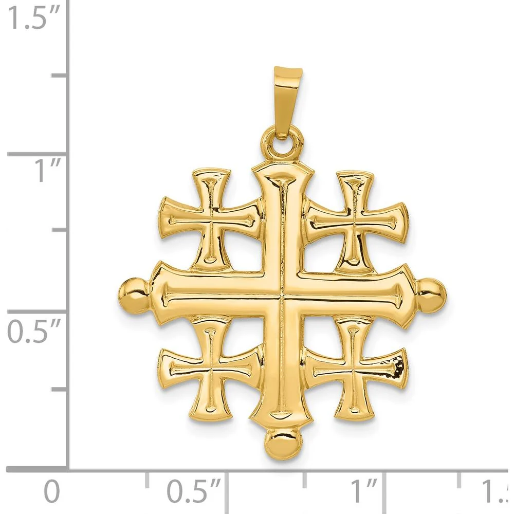 14K Yellow Gold Polished Jerusalem Cross Pendant - 32mm Length by Oro Pregiato - Image 4