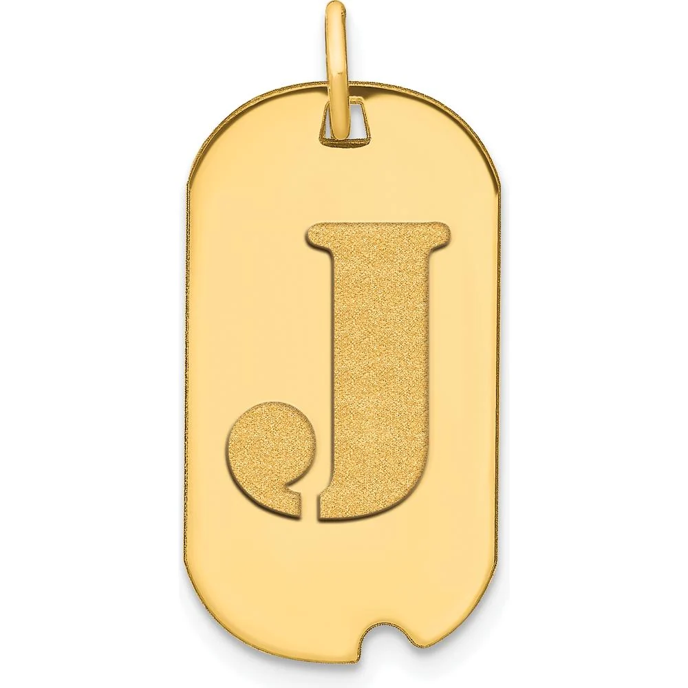 14K Yellow Gold Polished Letter J Initial Dog Tag Pendant by Oro Pregiato