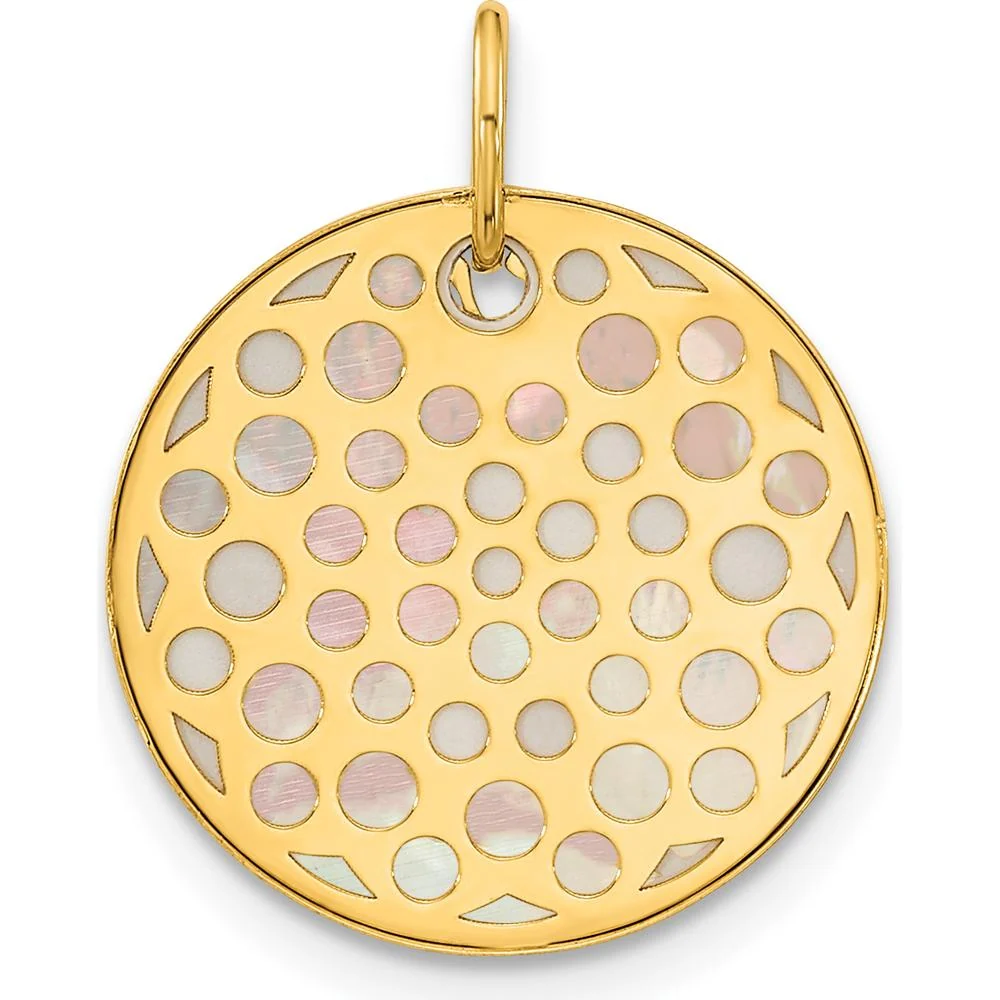 14K Yellow Gold Polished Mother of Pearl Earth Pendant - Reversible Global Design 17mm by Oro Pregiato - Image 4