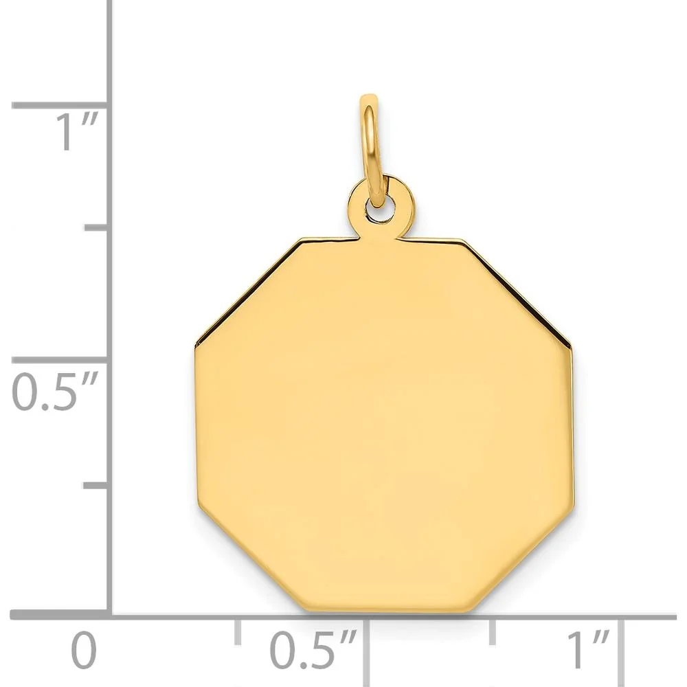 14K Yellow Gold Polished Octagonal Engravable Disc Charm - Personalized Pendant by Oro Pregiato - Image 2