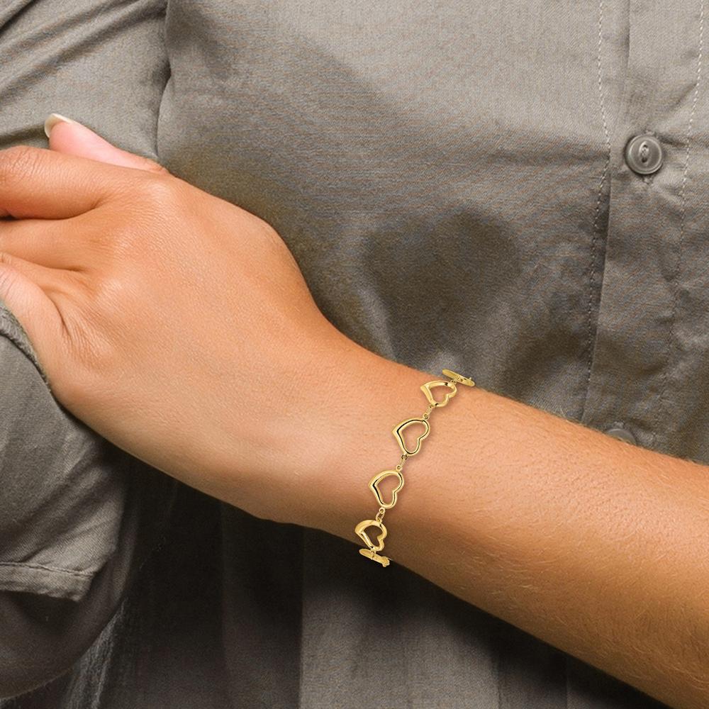 14K Yellow Gold Polished Open Heart Link 7" Bracelet by Oro Pregiato - Image 6