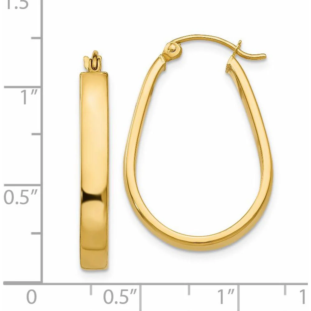 14K Yellow Gold Polished Oval Hoop Earrings - 24.6mm Length, 3.5mm Thickness by Oro Pregiato - Image 4