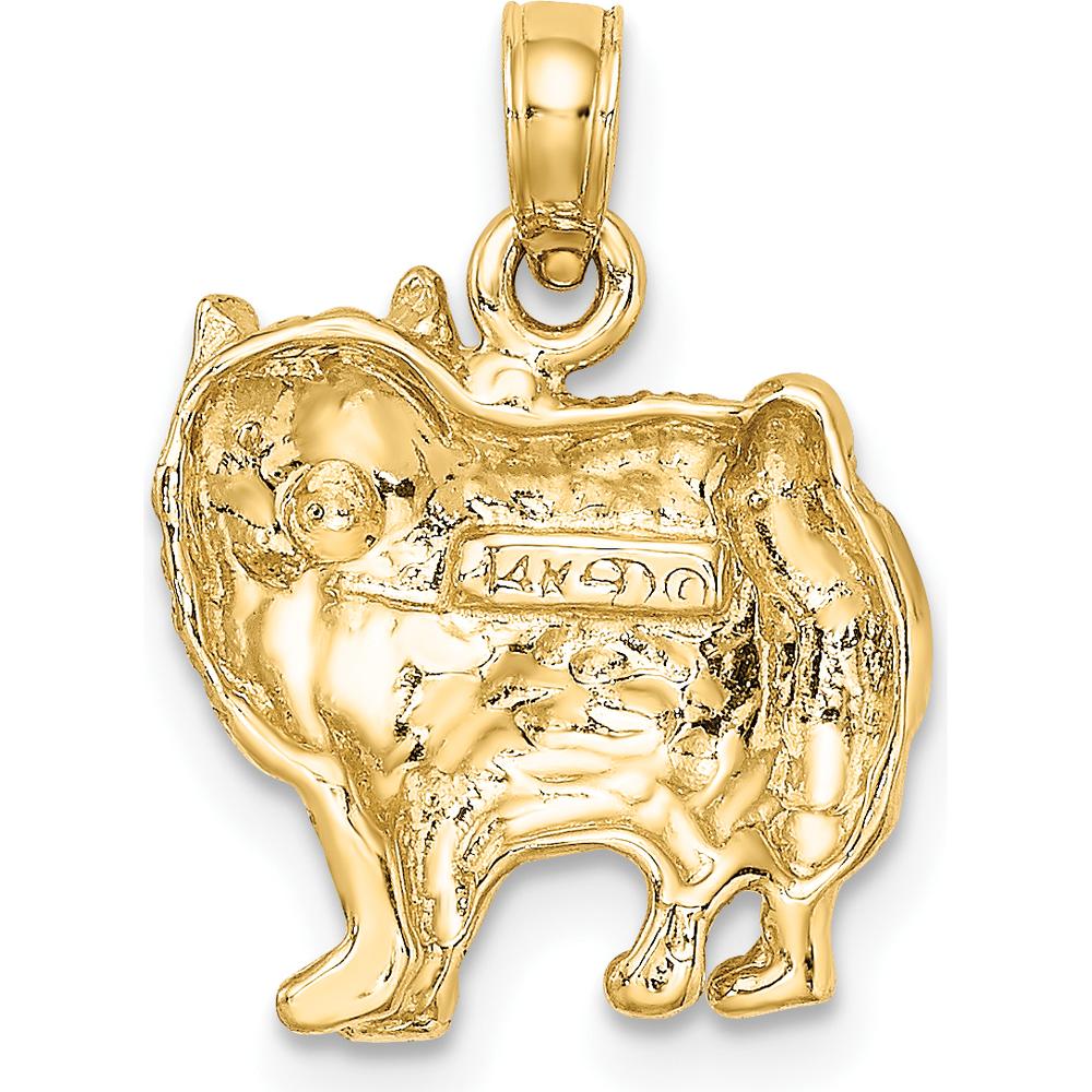 14K Yellow Gold Polished Pomeranian Dog Charm - Detailed Textured Finish, 19.1mm Length by Oro Pregiato - Image 4