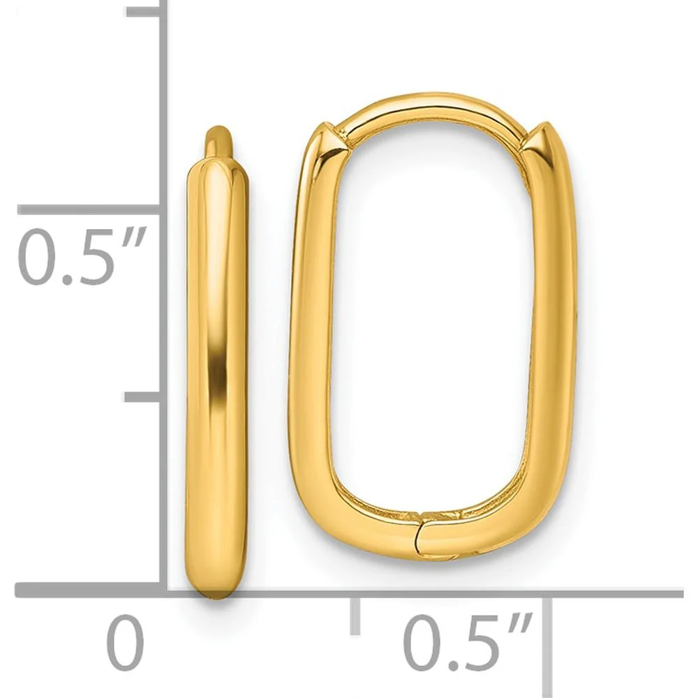14K Yellow Gold Polished Rectangle Hinged Hoop Earrings - 16.2mm Length by Oro Pregiato - Image 3