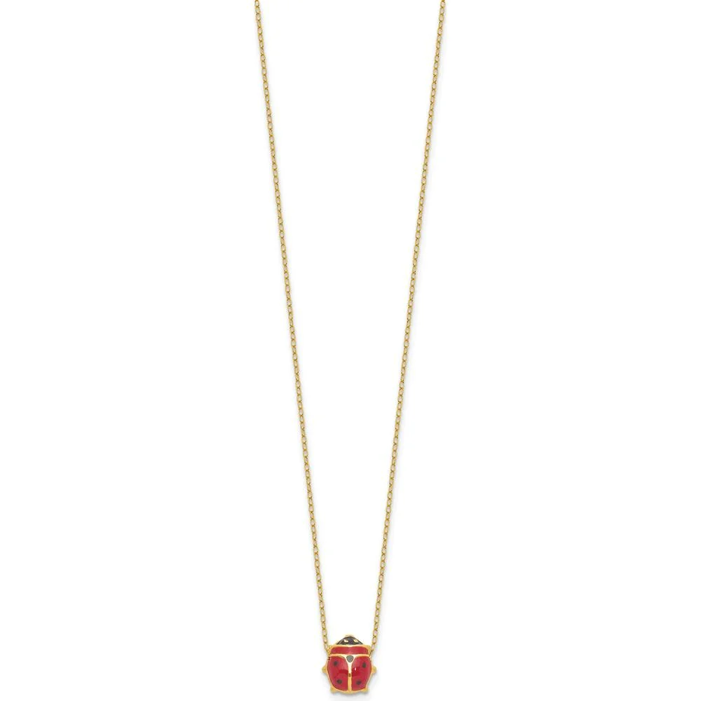 14K Yellow Gold Polished Red and Black Enameled Ladybug Pendant Necklace with 1" Extender by Oro Pregiato - Image 2