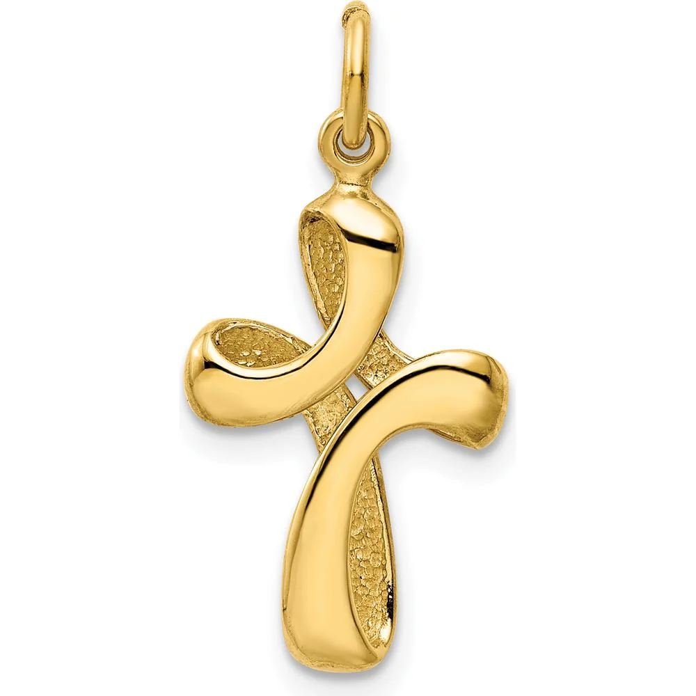 14K Yellow Gold Polished Ribbon Cross Pendant - 26mm by Oro Pregiato - Image 4