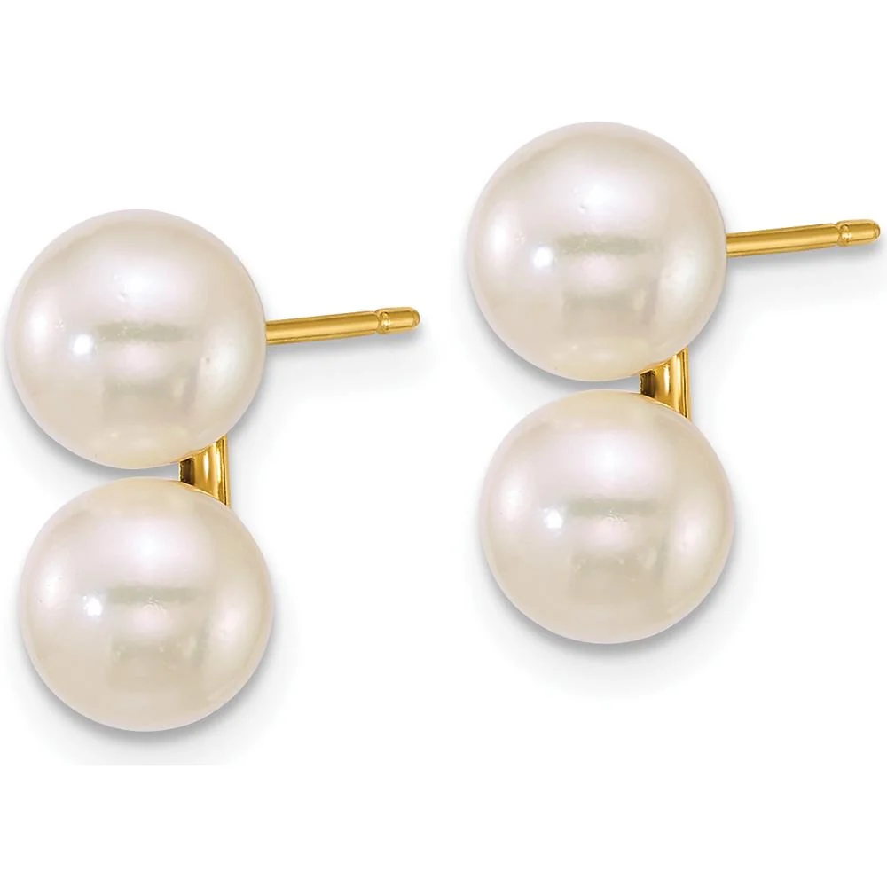 14K Yellow Gold Polished Round Akoya Cultured Pearl Button Earrings - 6-7mm Each by Monteluci Fine Jewelry - Image 2