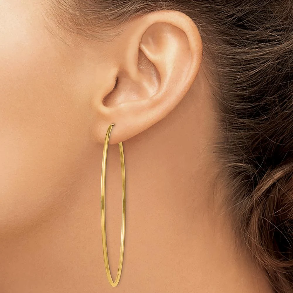 14K Yellow Gold Polished Round Endless Hoop Earrings - 64mm Diameter by Oro Pregiato - Image 3