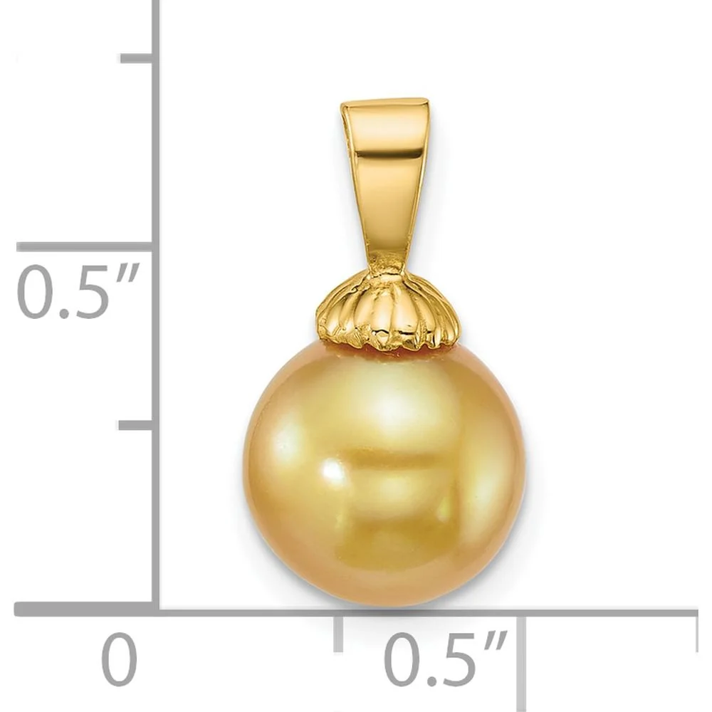 14K Yellow Gold Polished Round Golden South Sea Cultured Pearl Pendant - 9-10mm by Monteluci Fine Jewelry - Image 4