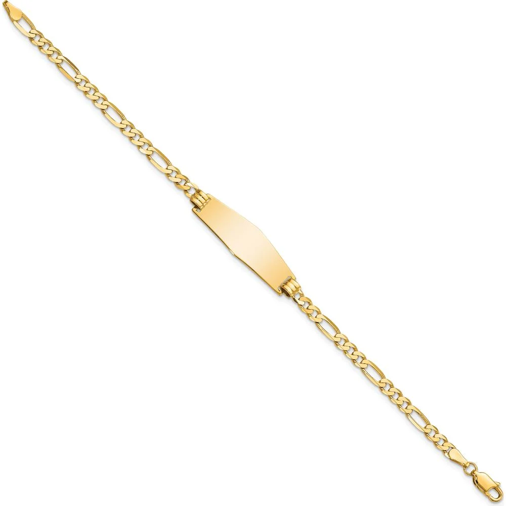 14K Yellow Gold Polished Solid Chain ID Bracelet with Soft Diamond Shape Plate 7" - Unisex by Oro Pregiato - Image 2