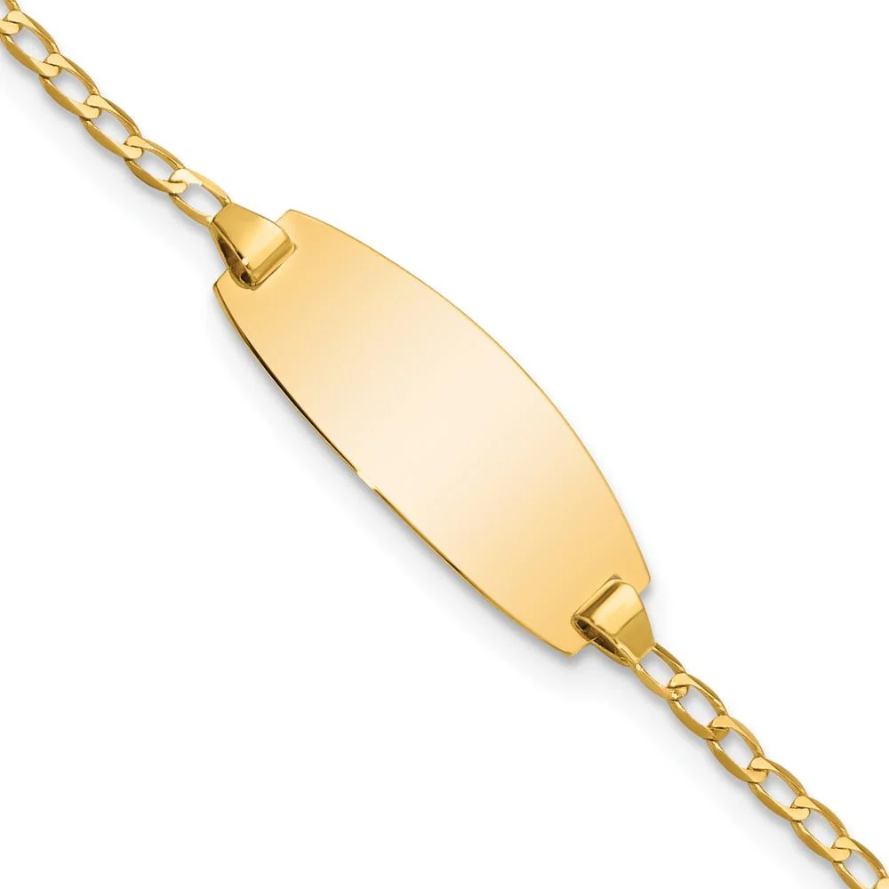 14K Yellow Gold Polished Solid Curb Link ID Bracelet with Engraving Plate - 7 Inches by Oro Pregiato