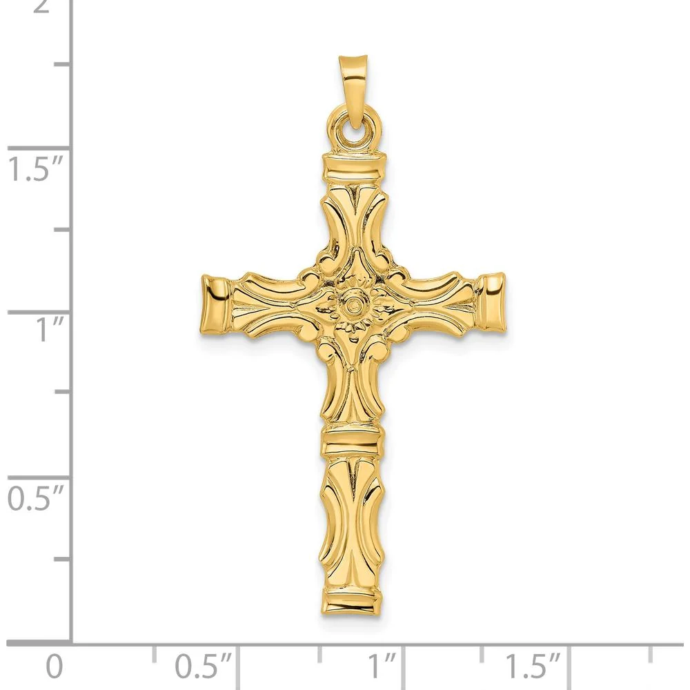 14K Yellow Gold Polished Solid Fancy Design Cross Pendant - 42.7mm by Oro Pregiato - Image 3