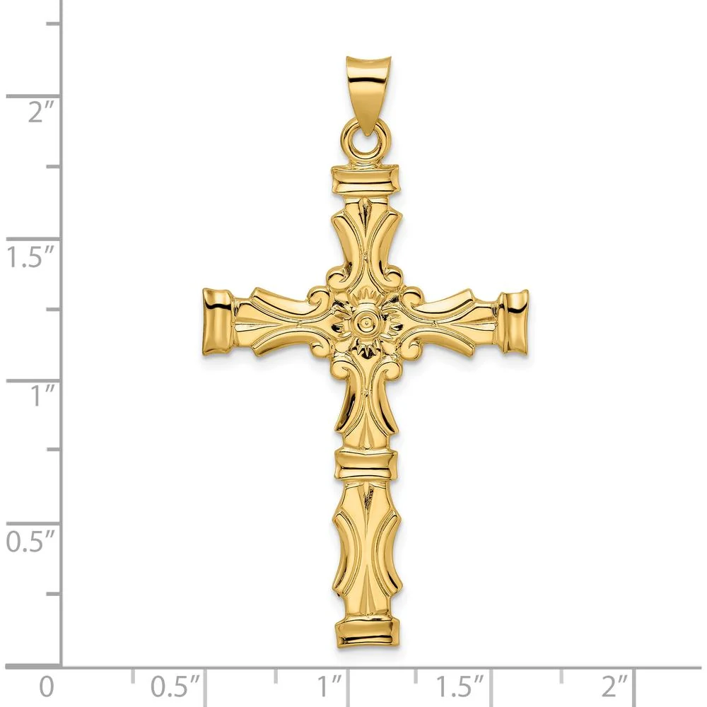 14K Yellow Gold Polished Solid Fancy Design Cross Pendant - 52.42mm Length by Oro Pregiato - Image 3