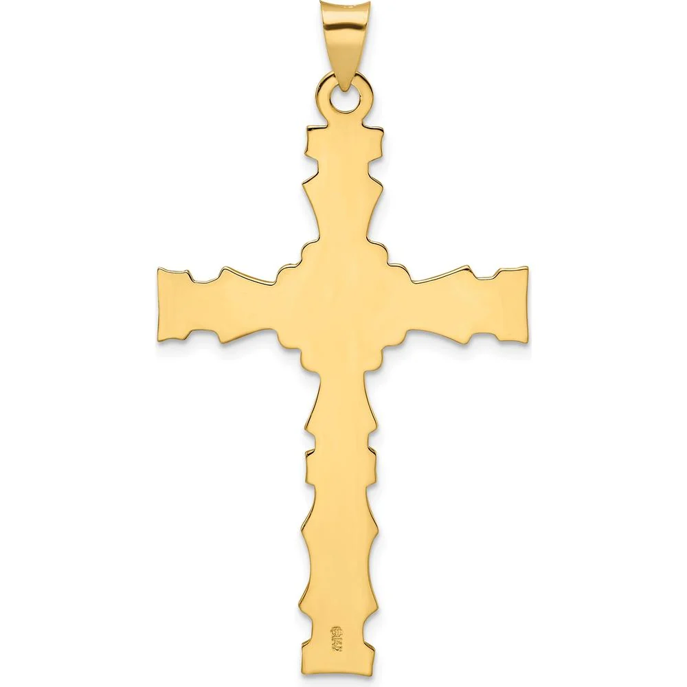 14K Yellow Gold Polished Solid Fancy Design Cross Pendant - 52.42mm Length by Oro Pregiato - Image 4