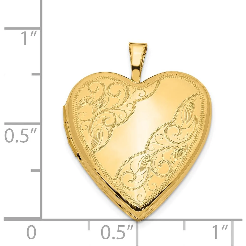 14K Yellow Gold Polished Swirl Design Heart Locket Pendant - Engravable and Holds 2 Photos by Monteluci Fine Jewelry - Image 5