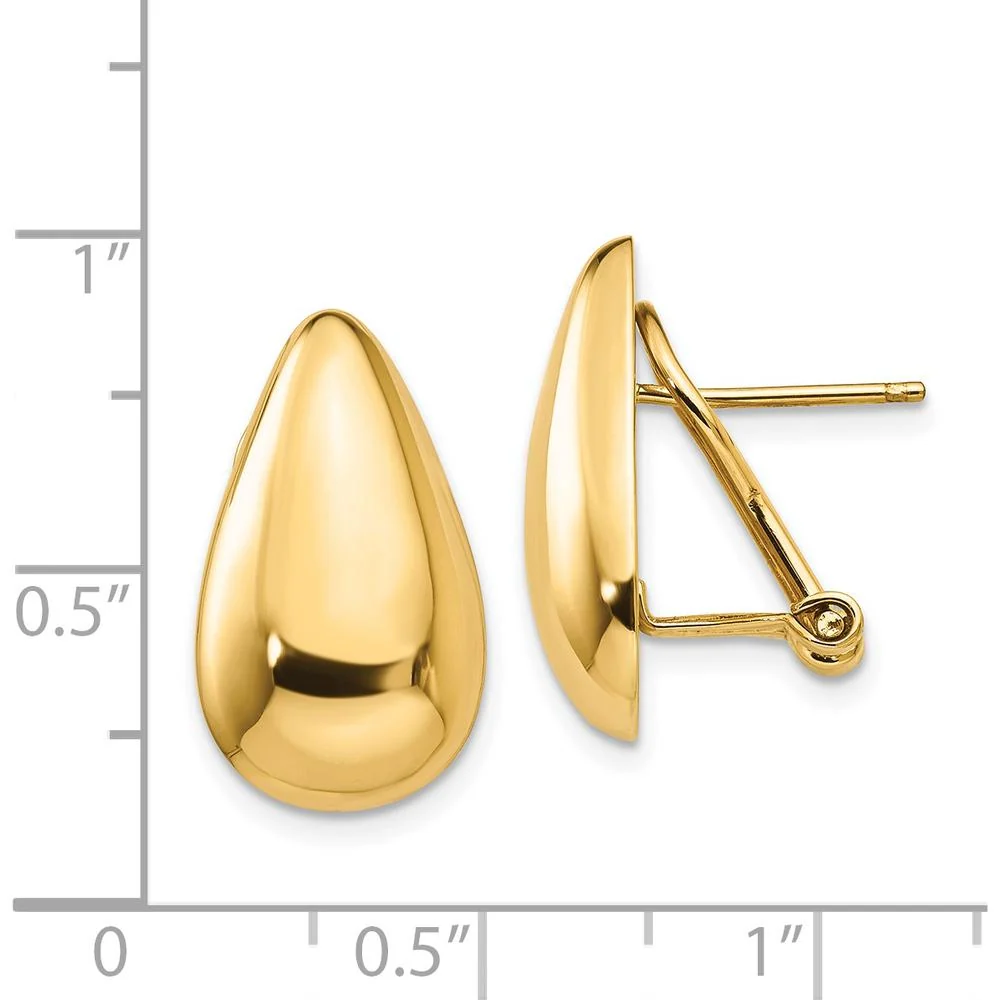 14K Yellow Gold Polished Teardrop Omega Back Post Earrings - 20mm Length by Oro Pregiato - Image 4