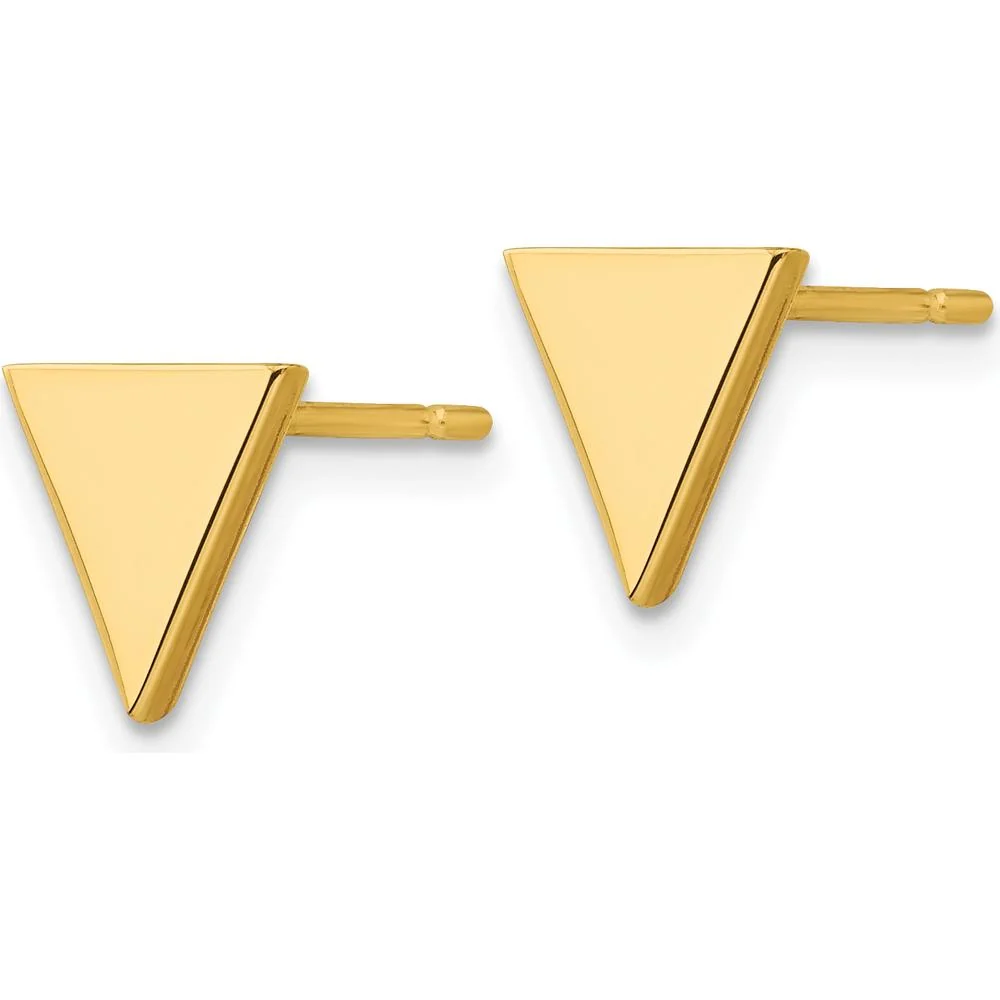 14K Yellow Gold Polished Triangle Post Earrings - Elegant Geometric Design by Oro Pregiato - Image 2