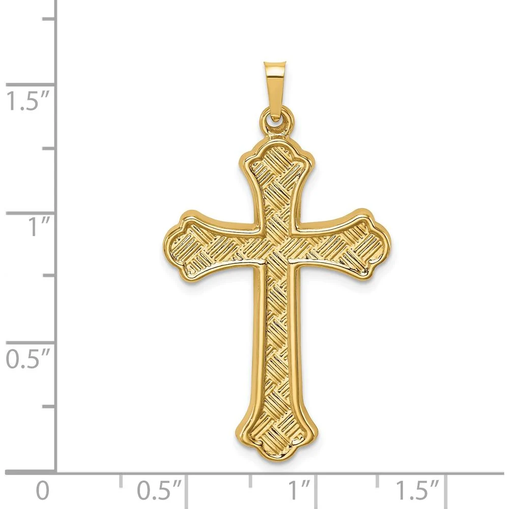 14K Yellow Gold Polished Woven Fleur de Lis Cross Pendant - 39.3mm Length by Oro Pregiato - Image 4