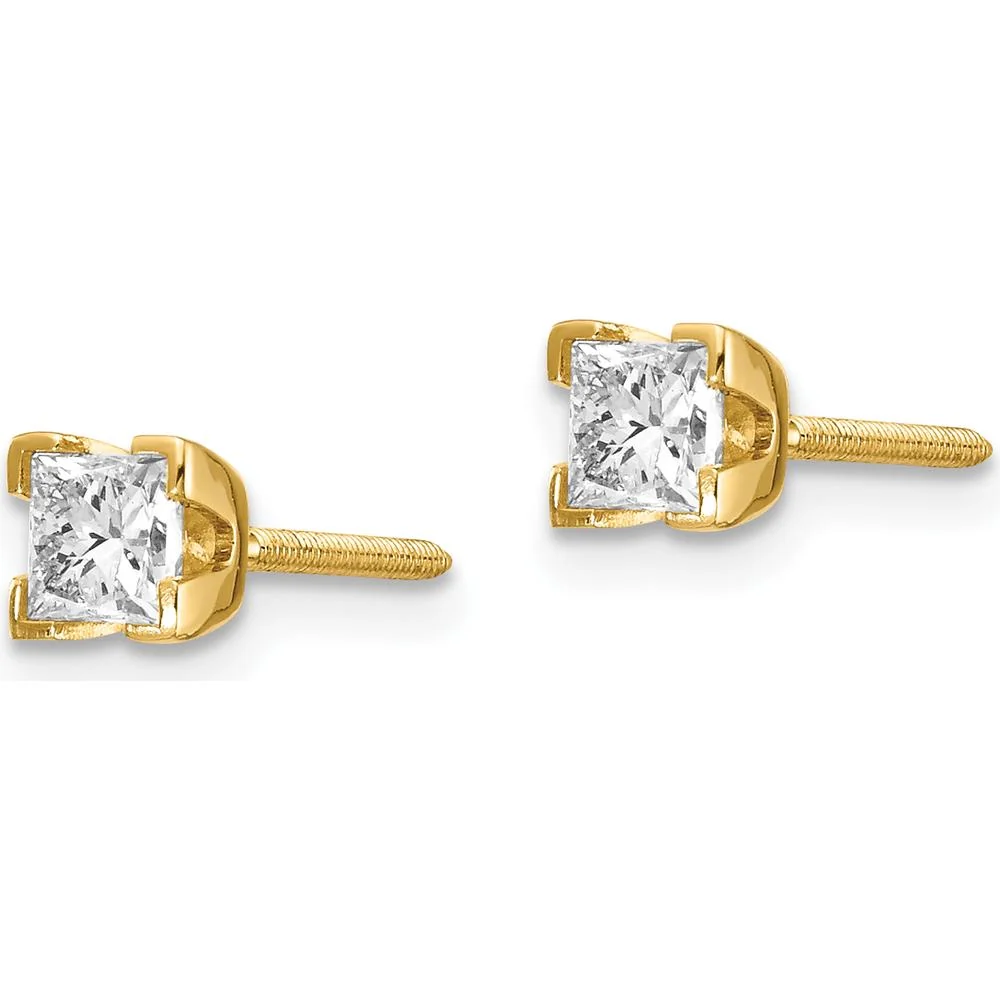 14K Yellow Gold Princess-Cut Diamond Stud Earrings with Four-Prong Setting - 0.25 Carat Total Diamond Weight by Monteluci Fine Jewelry - Image 2